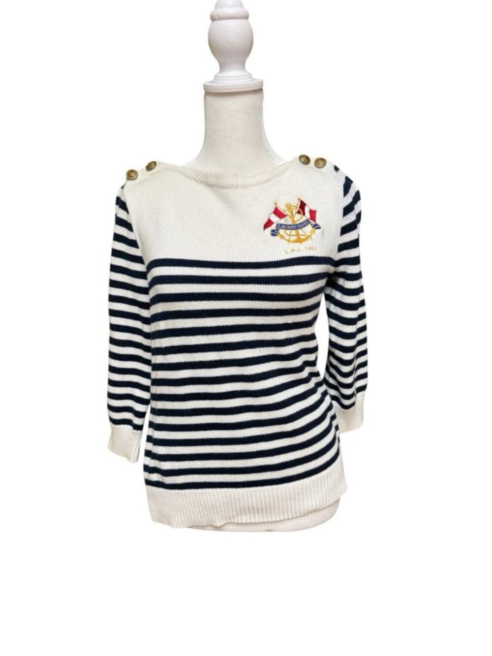 Lauren Jeans Co Ralph Lauren Nautical Stripe Sweater Anchor Buttons Medium
